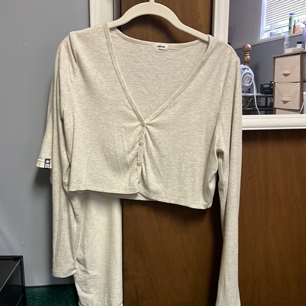 Garage cropped long sleeve button up